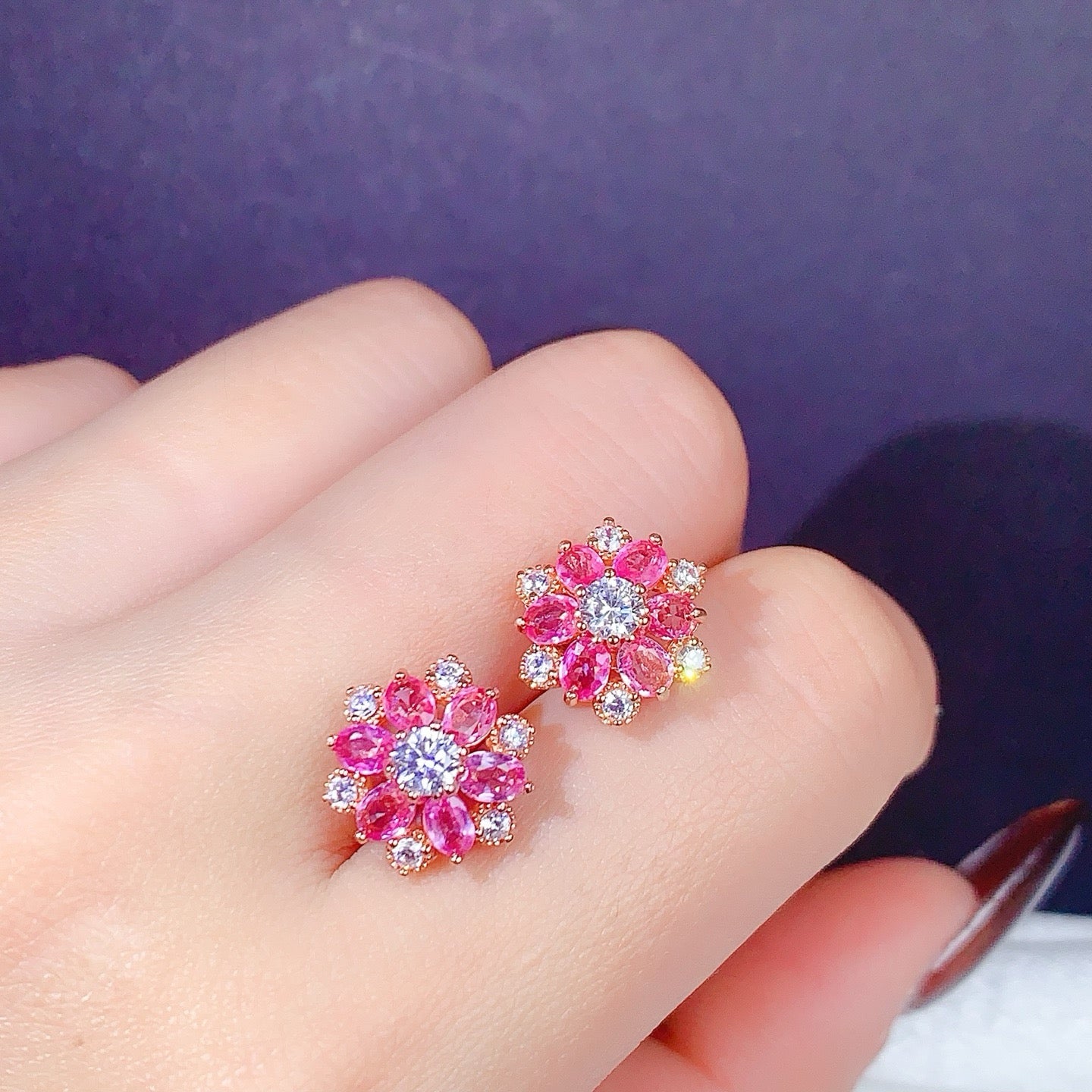 natural pink sapphire stud earring